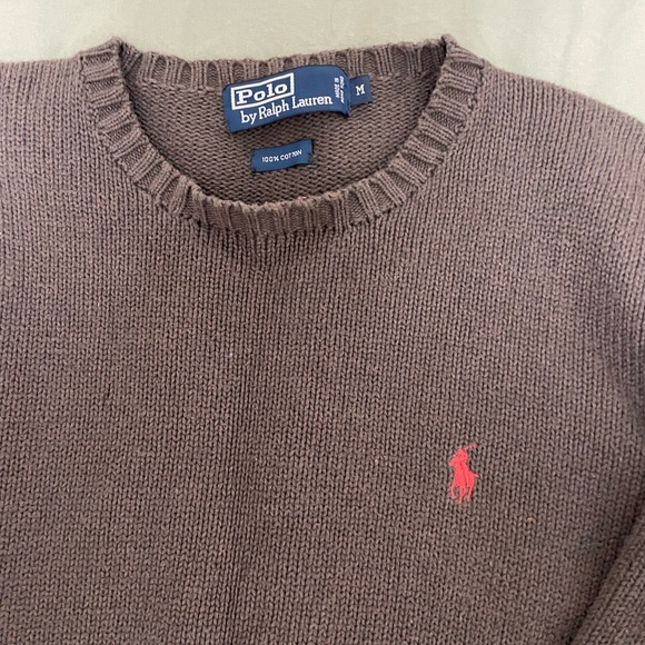 Polo by Ralph Lauren Brown Crewneck Sweater with Red Pony - Picture 2 of 3